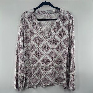 3For$20 Time & Tru Paisley Burgundy/White Long-Sleeve Blouse size XXL